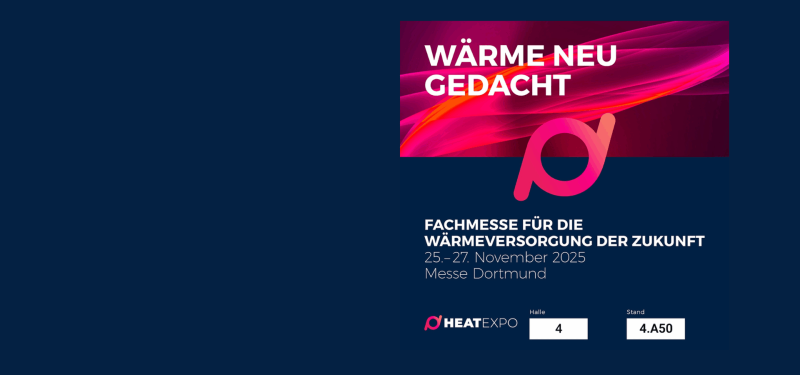 Quadratisches HEATEXPO-Visual mit Logo, Motto und Standangabe 4.A50.