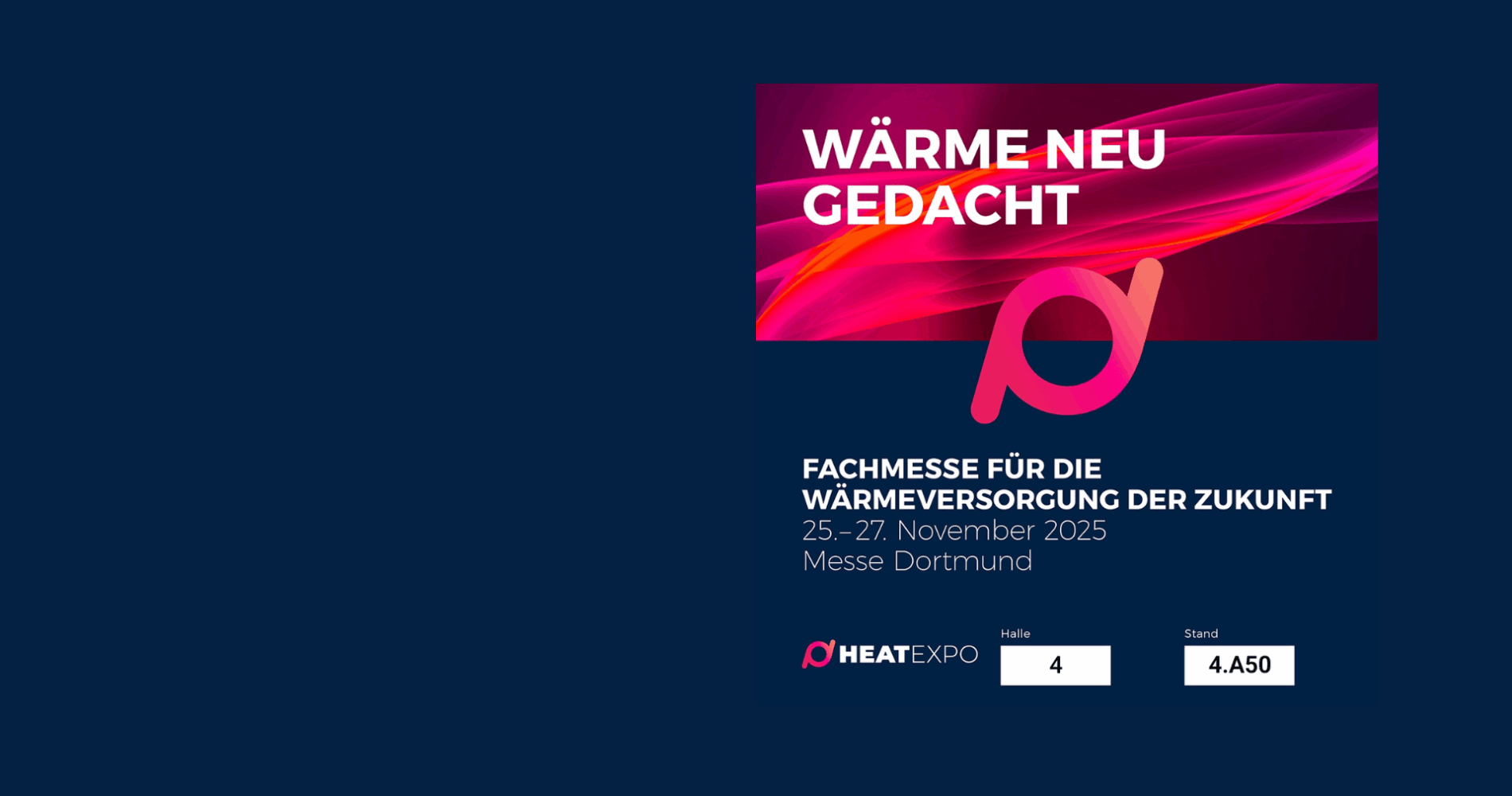 Quadratisches HEATEXPO-Visual mit Logo, Motto und Standangabe 4.A50.