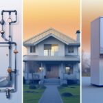Moderne Heiztechnik: Rohrsystem, Einfamilienhaus und Wärmepumpe im Überblick.