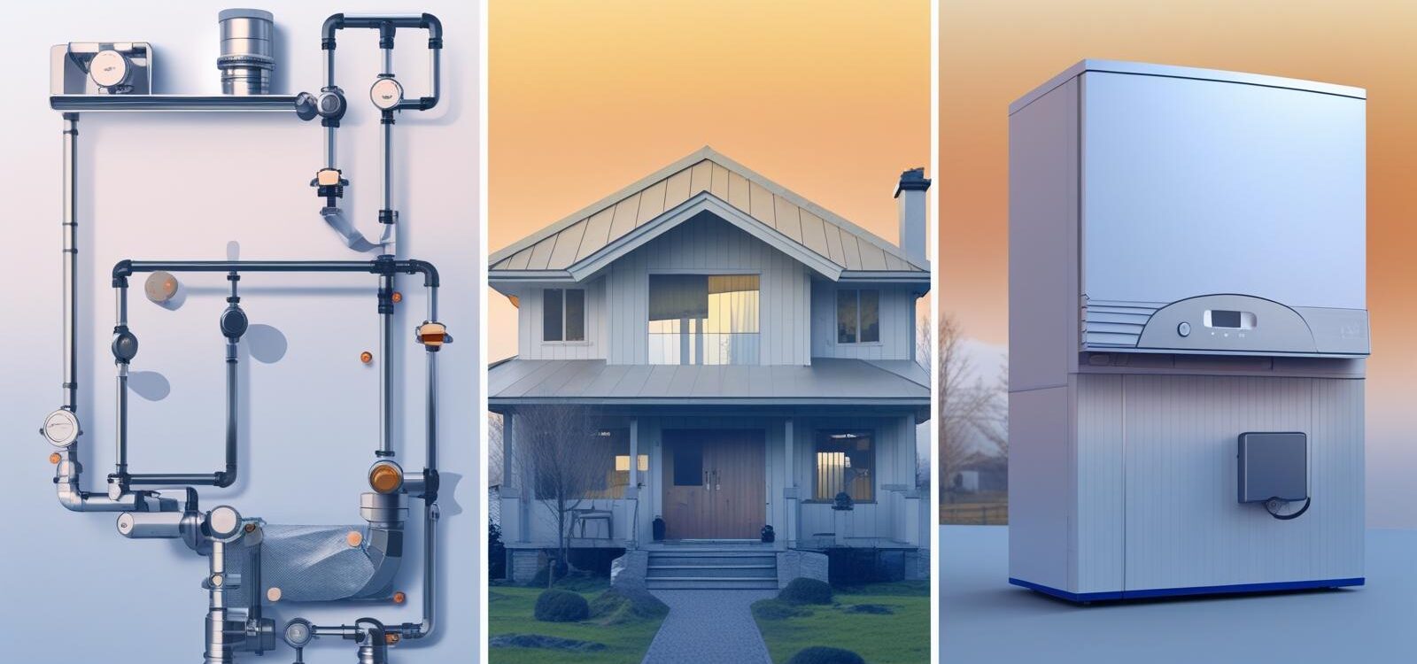 Moderne Heiztechnik: Rohrsystem, Einfamilienhaus und Wärmepumpe im Überblick.