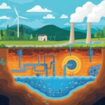Funktionsweise der Geothermie mit Erdwärmesystem und Landschaft.
